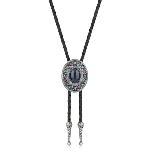 Image of Bolo Tie for Men Women Cowboy Turquoise Celtic Natural Tiger Eye Stone Longhorn Bull Western Leather Bolo Necktie