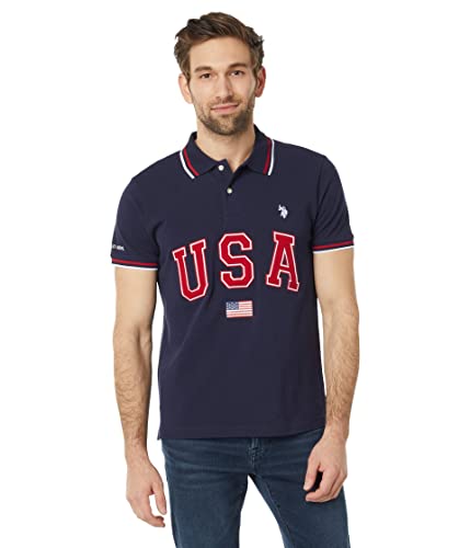 Polo US Polo Assn Slim Fit bleu marine taille XL imprimé drapeau USA
