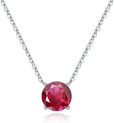 Urilsver Birthstone Necklace for Women, Sterling Silver Ruby Necklace, June Birthstone Jewelry, Gifts for Wife, Gifts for Mom Grandma, Mothers Day Gifts for Mom Grandma Wife