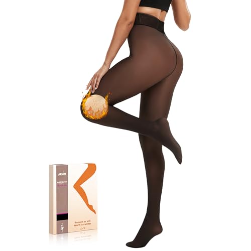 Arkim Thermo Strumpfhose Damen Thermostrumpfhose Strumpfhosen Damen Winter Gefüttert, 1 Nahtlinie im Schritt Fake Transparente Fleece Leggings