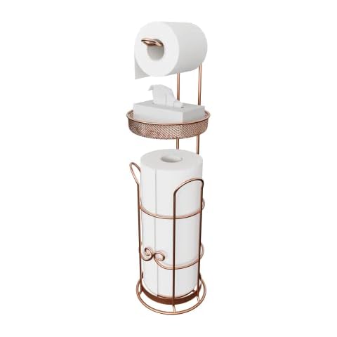 Toilet Paper Holder Stand with Shelf, Freestanding Toilet Tissue Roll Holder with Dispenser for Bathroom Storage Holds 4 Rolls - Brown Cover