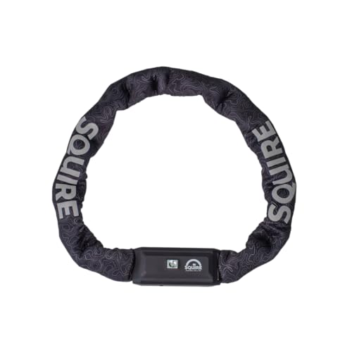 Squire Candado de cadena para bicicleta Chainlok™ 8 – Candado seguro para bicicleta – Longitud del candado 850 mm – Cadena de acero endurecido de aleación de 8 mm – Incluye 2 llaves y correa extensora