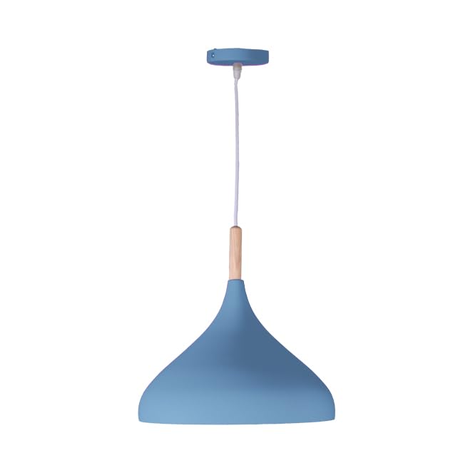 BEL AIR HOME - Lámpara Colgante Baviera 1xE-27 (BOMBILLA NO INCLUIDA) Diámetro 30 cm de Metal y Madera, Altura Ajustable (AZUL)