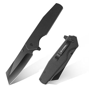 FLISSA Folding Knife, 4-3/4″ Reverse Tanto Folding Pocket Knife, Black Stonewash Blade, G10 Handle, for Hunting, Survival, Camping and Outdoor Activities, Great Gifts for Dad
