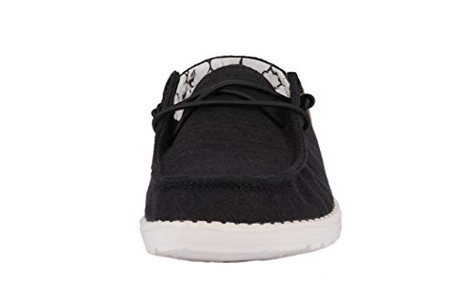 Image of HEYDUDE Girl's Wendy Toddler Linen Black Size 5 | Girl's Shoes | Girl's Lace Up Loafers | Comfortable & Light-Weight