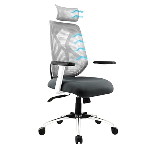Image of Ergonomic Mesh Office Chair with Adjustable Headrest, Breathable Back, Height Adjustable Seat, Armrests & 360 Swivel for Home & Office(Grey & White)