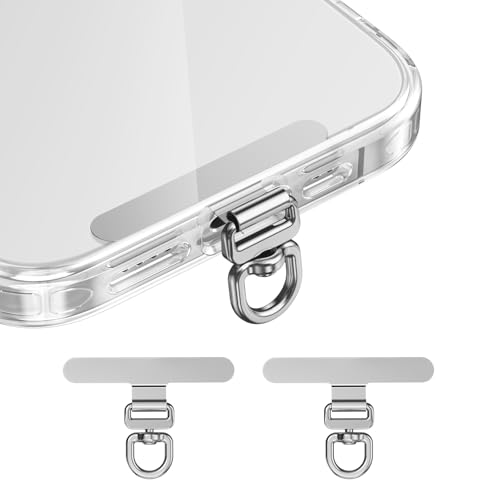 saxsion Phone Tether Tab & Lanyard Tab 360 Swivel Clip - Ultra Thin Stainless Steel Universal Patch for All Phone Cases No Block Charging (Fashion Silver*2)