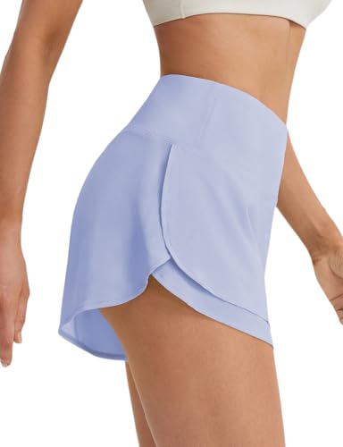 baleaf Spodenki do biegania damskie 7,5 cm spodenki treningowe szybkoschnące szorty sportowe z wysokim stanem spodenki treningowe, Jasnoniebieski, L