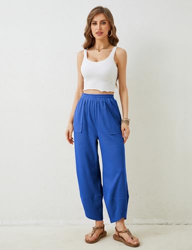 Image of Xiaoxuemeng Womens Baggy Wide Leg Pants Casual Elastic Waisted Palazzo Harem Pants with Pockets