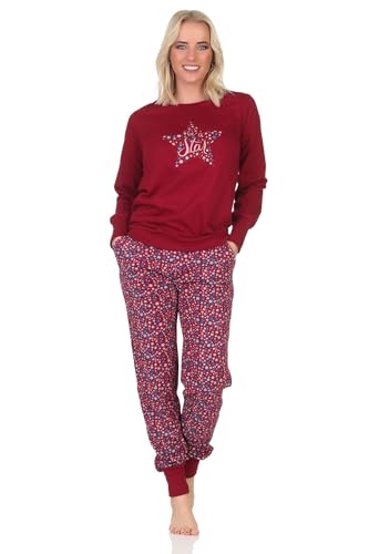 Normann Damen Schlafanzug Langarm mit Bündchen in Sterne Optik, Farbe:Flieder, Größe:52-54