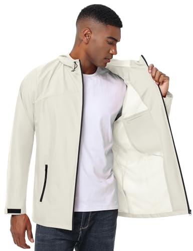 Image of Avoogue Mens Waterproof Lightweight Rain Jacket Breathable Active Outdoor Hooded Raincoat Casual Trendy Jackets Work Jacket