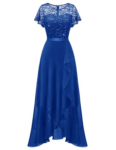 Image of BeryLove Formal Long Dresses for Women Wedding Guest Cocktail Bridesmaid | Airy Lace & Chiffon Evening Gown, Flutter Sleeve, Ideal for Mother of the Bride, Prom, Homecoming Party & Semi-Foraml Events