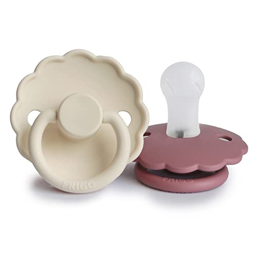 FRIGG Daisy Chupete 2-Pack | Chupete de silicona | Sin BPA | Fabricado en Dinamarca | Tetina simétrica tipo cereza | (Cream/Dusty Rose, Talla 1 (0-6 Meses))