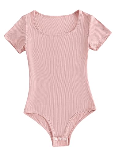 Floerns Girl's Casual Short Sleeve Scoop Neck Tee Shirt Bodysuit Jumpsuit