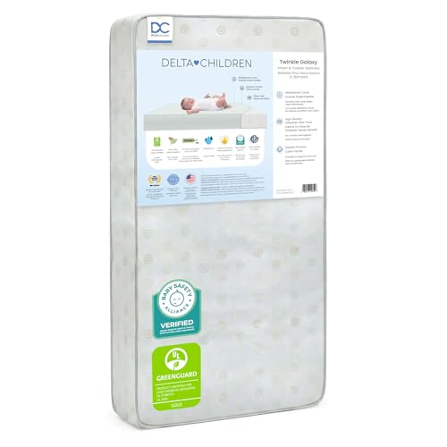 Delta Children Twinkle Galaxy Dual Sided Crib and Toddler Mattress - Premium Sustainably Sourced Fiber Core - Waterproof - GREENGUARD Gold Certified (Non-Toxic) - 7 Year Warranty - Made in USA