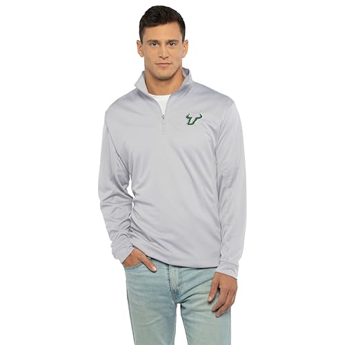 Vantage Apparel Men's Collegiate Micro Mesh Performance Gray 1/4 Zip Pullover, South Florida Bulls, X-Large