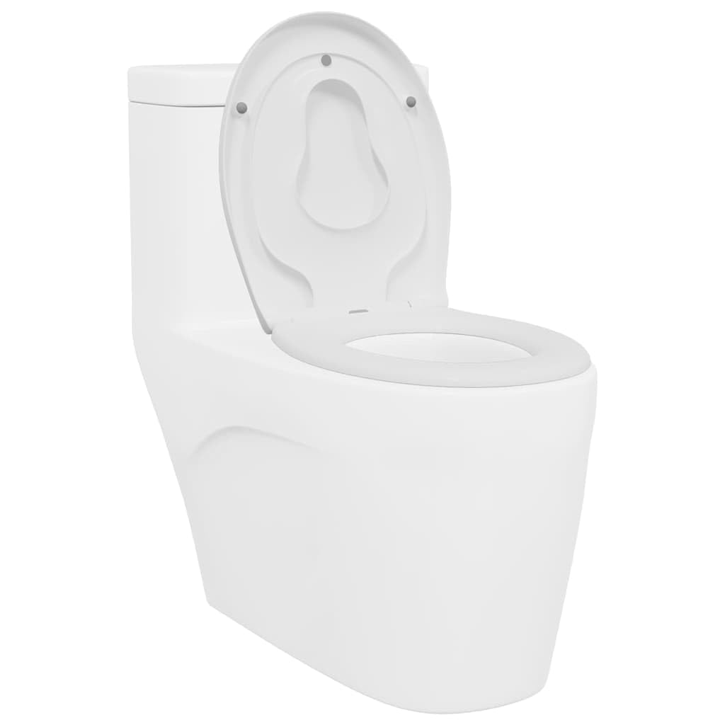Mangloder - Asiento de inodoro de duroplast blanco de 47 x 37 cm con cierre suave y cierre rápido para cuarto de baño, ovalado con doble tapa para familias, fácil montaje, higiene y sustitución