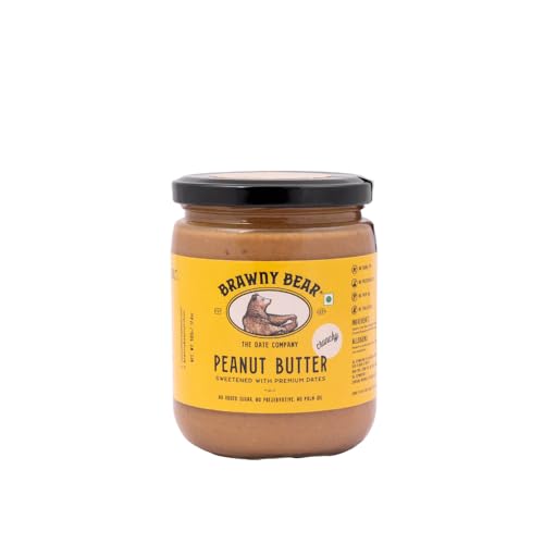 Image of Brawny Bear Peanut Butter Crunchy, Natural Sweetened with Dates, Healthy Nut Butter with No Added Sugar and Preservatives, Vegan, High in Protein Spread 500 gm