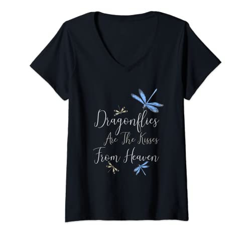 Mujer Dragonflies are the kisses from Heaven. Camiseta Cuello V