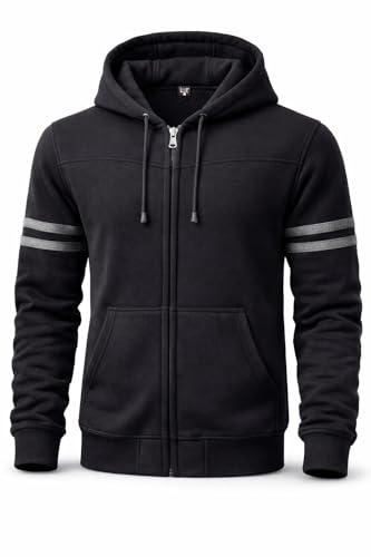 BTR BORN TO RACE Mens Motorcycle Hoodie Armored Fleece Biker Hoodie with CE Approved Protection Removable Pads (US Alpha Large Regular Regular Black)