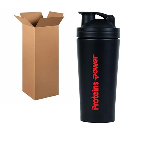 Image of Proteins Power Stainless Steel Protein Shaker, 790 ml, Black, BPA Free, with Measurement Markings and Mixing Spring