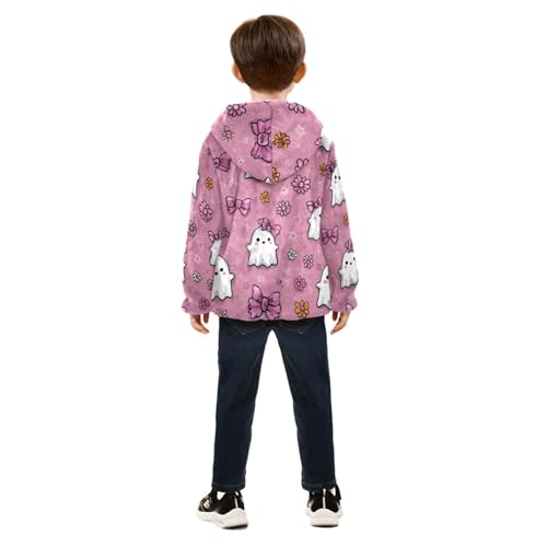 Ghosts with Pink Cute Bows Toddler Fleece Jacket Girl Boys Hooded Fleece Jacket Coat Warm Outwear Zip-up 3-10T4