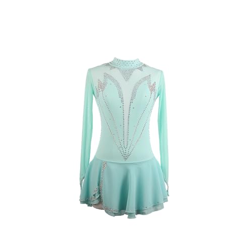 DIJITOO Vestido de patinação artística, linhas temperamentais strass mangas ponta dos dedos fantasia