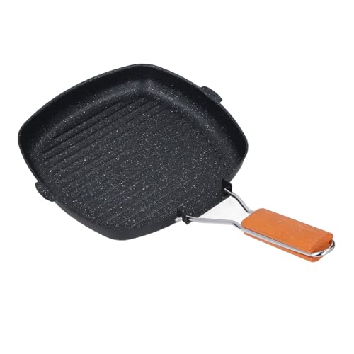 Pan de Parrilla MAIFAN Stone Pan de Parrilla Antiadherente con de Madera Plegable Compatible con Estufa de Gas y Cocinas de Inducción Fácil y Larga Vida útil
