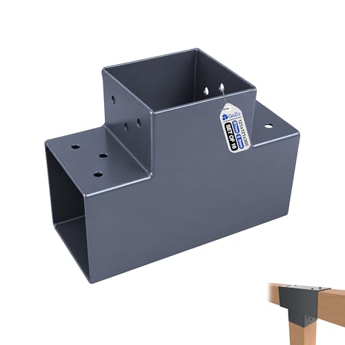 GeZu Impex Connecteur de Poteau en T 121x121 mm Lot de 16 Revêtement en Poudre Anthracite Pergola Forme T Connecteur de Poteau 3 Poutres Équerre de Coin pour...