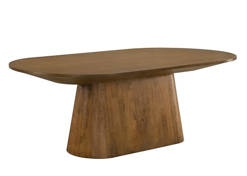 Image of Terra 88 inch Mid-Century Modern Oval Dining Table with Pedestal Base, Walnut | Transitional Style, Mid-Century Modern Inspired Pedestal Base, Wood Grain Top, Durable Wood Furniture