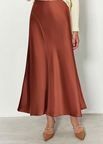 Image of KIRUNDO Women's Satin Maxi Skirt 2026 Summer Fall Trendy High Waisted Wedding Cocktail Party Work Silk A-Line Formal Skirts