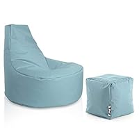 PATCH HOME Poltrona gamer con cubo Bean Bag Set 80 cm, altezza seduta 30 cm, altezza 90 cm + 35 x 35 cm, cubo blu