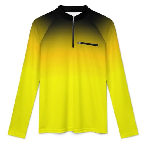 Mens Long Sleeve Mesh Fishing Shirts Yellow Black Gradient Rash Guard Fishing Running Tshirt Sun Protection Tee3