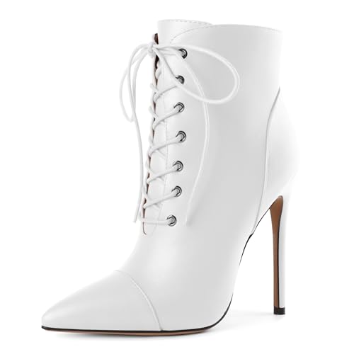 SAMMITOP Women's Pointed Toe Lace Up Ankle Boots,Animal Print Short Booties