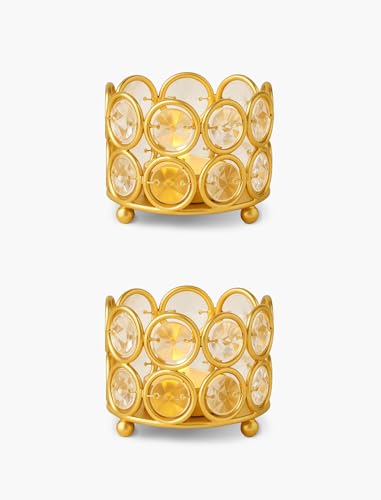 Image of Homesake Crystal Tea Light Candle Holders, Votives Bowl Candle Holders for Home Decoration, Diya Diwali Lights Centerpieces for Wedding Home Party Table Decoration, (Gold Set of 2)