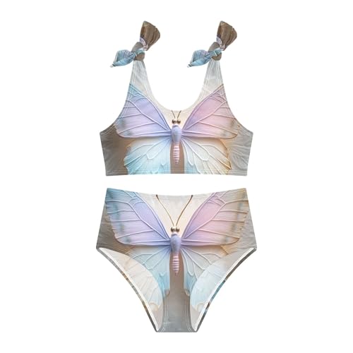 Pastel Color Butterfly on White Girls Bikini Sets 2 Piece Swimsuits Bathing Suit Swimwear3