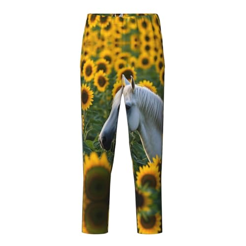 Pajama Pants Pajama Bottoms with Elastic Waistband Sleepwear Lounge PantsHorse Sunflowers Fields