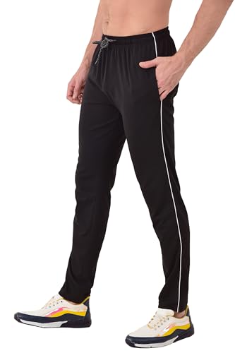 Image of Men Track Mid Rise Pant - Rich Cotton, Regular Fit with One Side Zip Solid Trackpants | Stylish and Comfortable | Sports, Gym and Casual Wear, (XL, Black)
