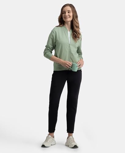 Image of Jockey A111 Women Super Combed Cotton French Terry Drop Shoulder Styled Jacket with Ribbed Cuff and Hem