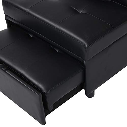 Alapaste Folding Ottoman Sofa Bed,4 in 1 Multi-Function Folding Ottoman Bench,Adjustable Sleeper Guest Bed Convertible Chair,Faux Leather Sofa Chair,Black