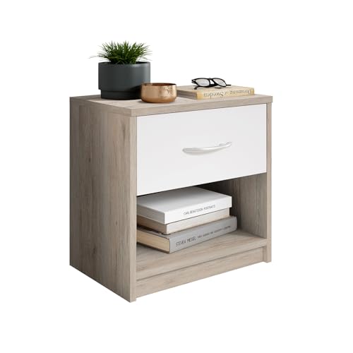 GIANTEX Table de Chevet avec Tiroir, Table de Nuit Moderne avec Tiroir Coulissant, Étagère de Rangement Ouverte, Patins Antidérapants, Petite Table...