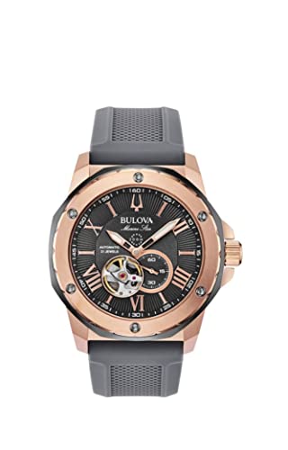 Montre automatique Bulova Marine Star 98A228 homme étanche gris rose gold cadran squelette