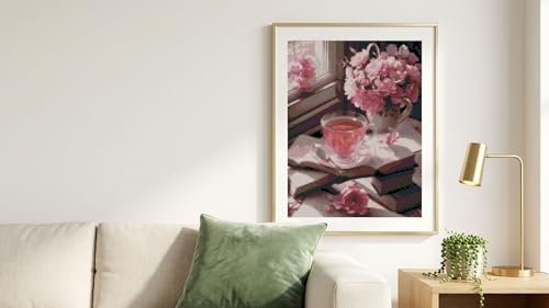 Image of Books and Flowers Stamped Cross Stitch Kits,Flower Embroidery Starter Kit for Adult Beginners, 11CT Cross-Stitch Patterns Dimensions Kit Arts,Needlepoint Kit Crafts for Home Decor 15.7x11.8 inch