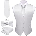 Barry.Wang Mens White Suit Waistcoat Formal V-neck Slim Fit Vest Tie Bowtie Set for Tuxedo Party