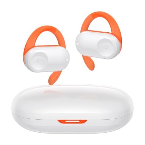 Open Ear Wireless Lightweight Sport Headphones, Bluetooth 5.3 Air Conduction Subwoofer Earbuds, Multi-Angle Adjustment, IPX5 Waterproof, Noise Canceling Mic, 50H Playtime Earphones for Running - White Cover