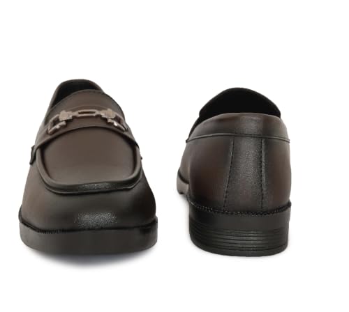 Image of VELTRIX Men's Premium Patent Leather Finish Formal Loafers | Horsebit Buckle Slip-On Shoes | Comfortable Office, Party, Wedding & Business Dress Shoes Aldo Plain Softy