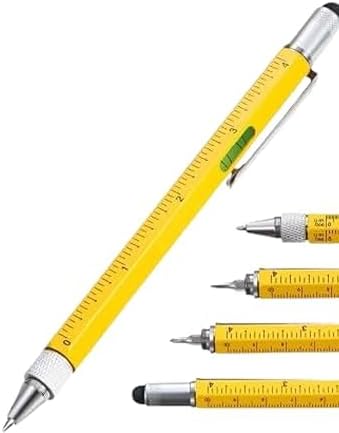 - 6-in-1 Multifunction Tool Pen for Men – Stylus, Ballpoint Pen, Ruler, Spirit Level, Flathead & Phillips Screwdriver – All-in-One Office & Tech Gadget (Multicolor)