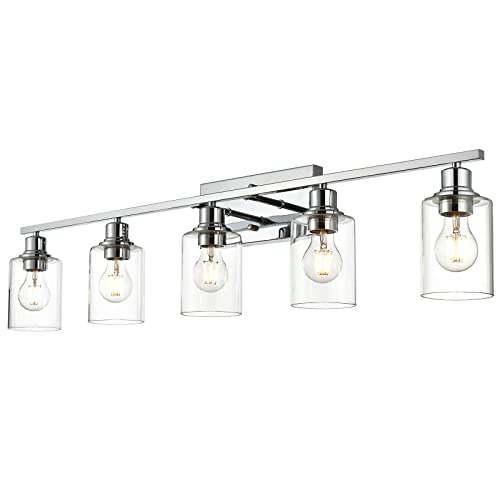 VINLUZ 5 Light Bathroom Lighting Fixture in Chrome Finish,Contemporary Indoor