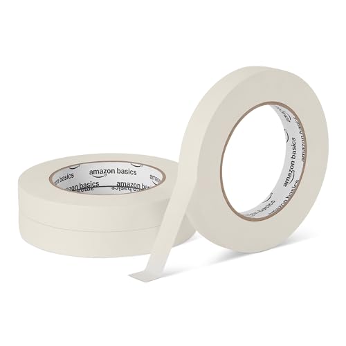 Image of Amazon Basics Masking Tape, Hand-Tearable Painters Tape, Rubber Adhesive, 0.7 Inch x 60 Yard, Beige, 3 Rolls