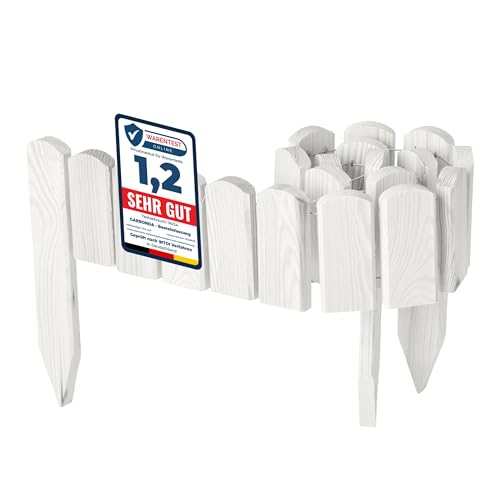 Garronda Rollborder Recinzione in legno flessibile 100 x 10 cm bordatura giardino bordura per aiuola staccionata in legno cordolo Decorazione da frutteti Palizzata GD-0148 Bianco